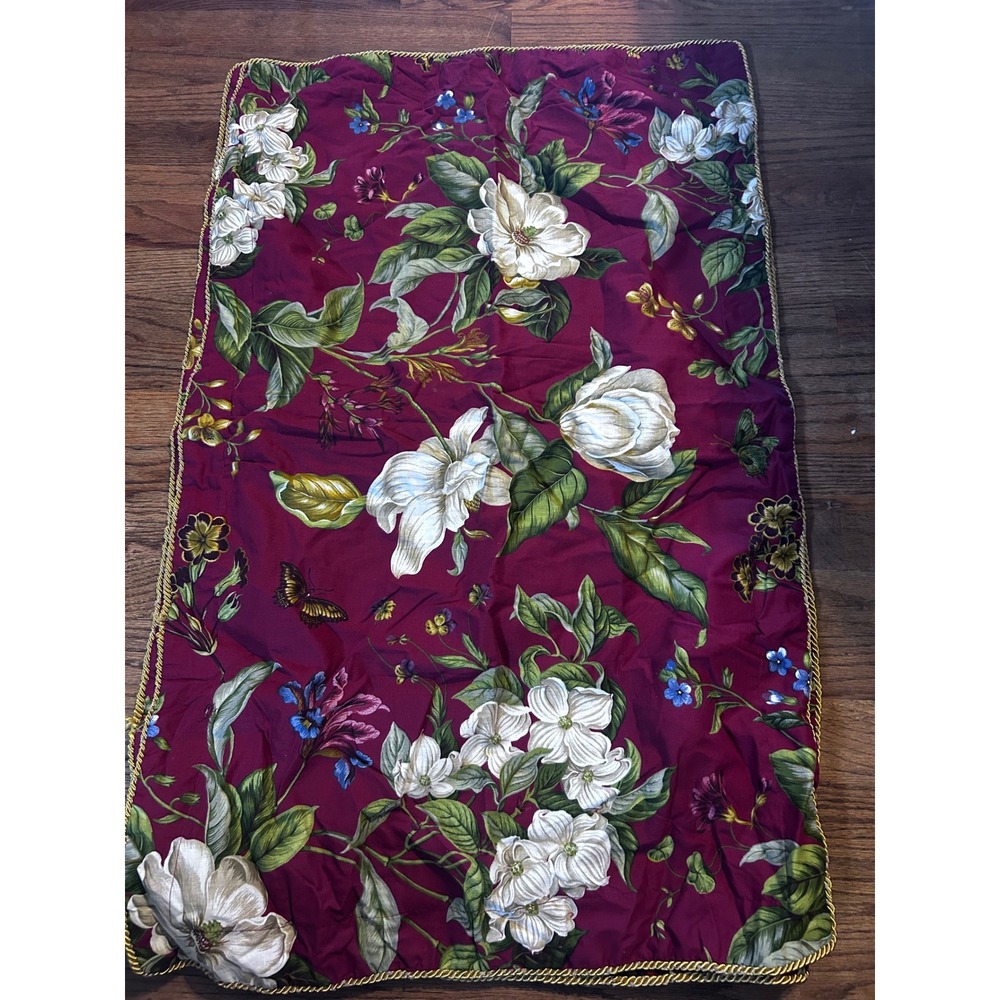 2 Williamsburg Pillow Shams Standard Burgundy Magnolia Gold Corded Trim Home